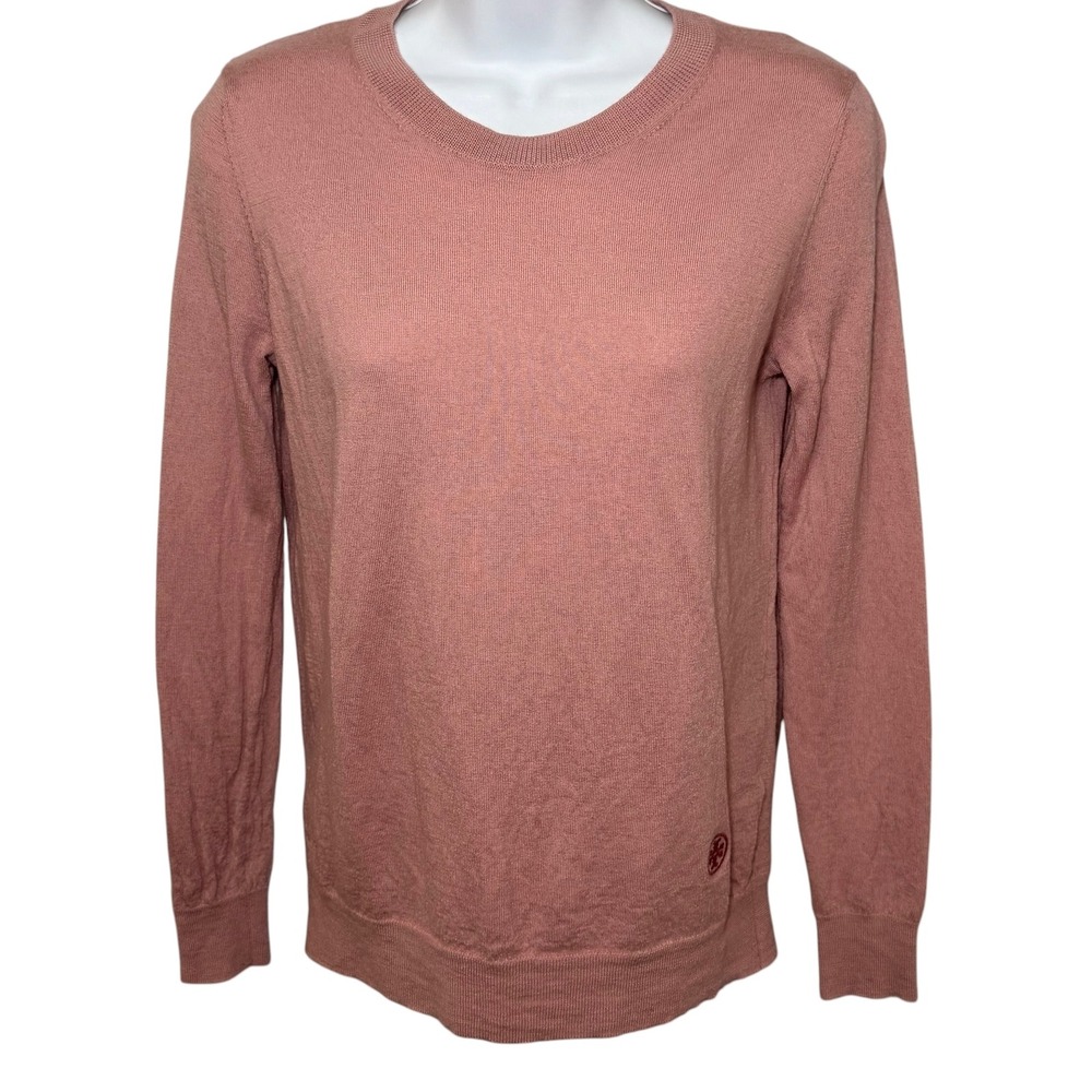 Tory Burch Crewneck Sweater Dusty Rose Pink Button Back Womens Medium Logo